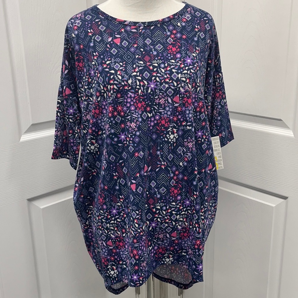 LuLaRoe New XXS Blue Floral Irma Shirt NWT